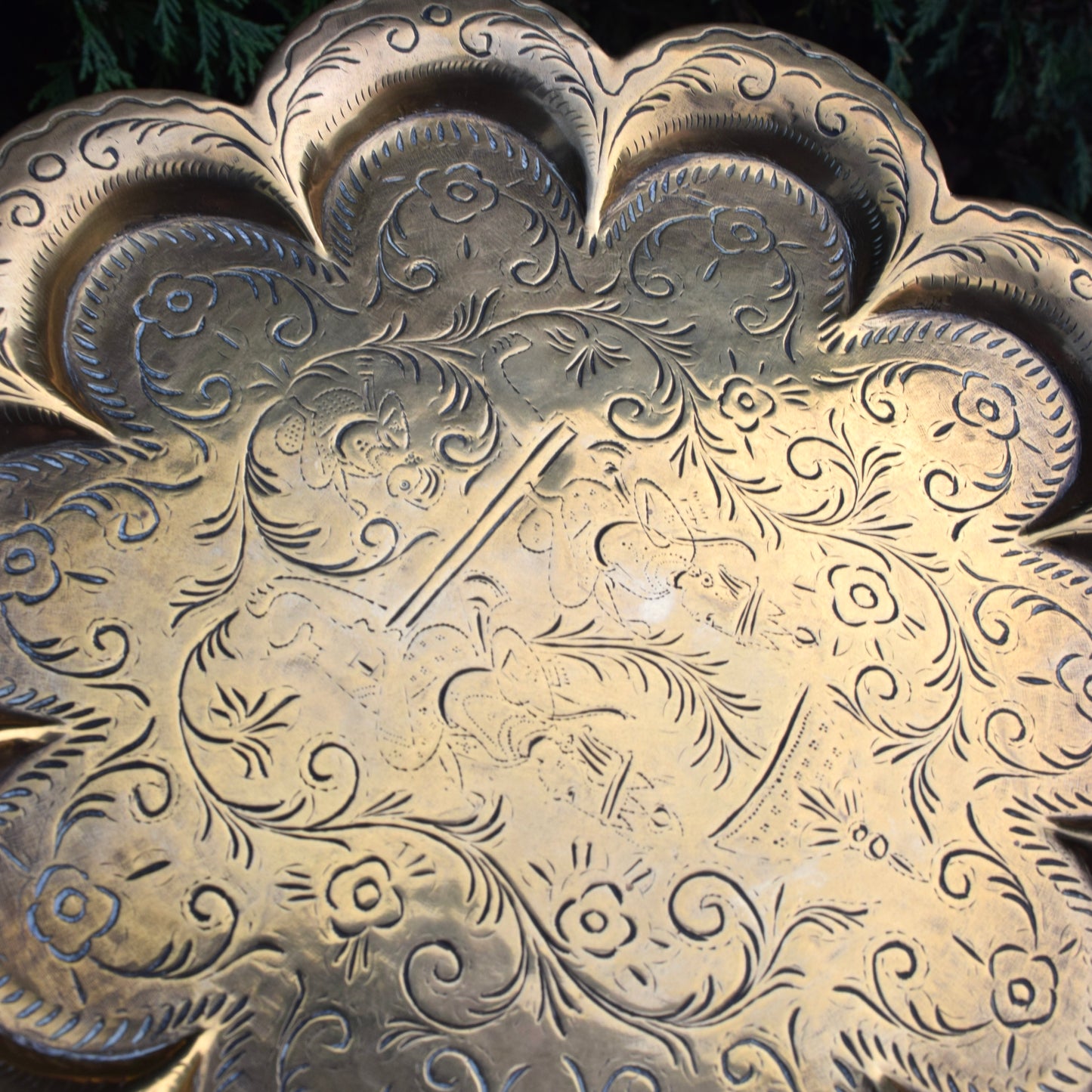 Vintage Brass Scallop Spell Plate