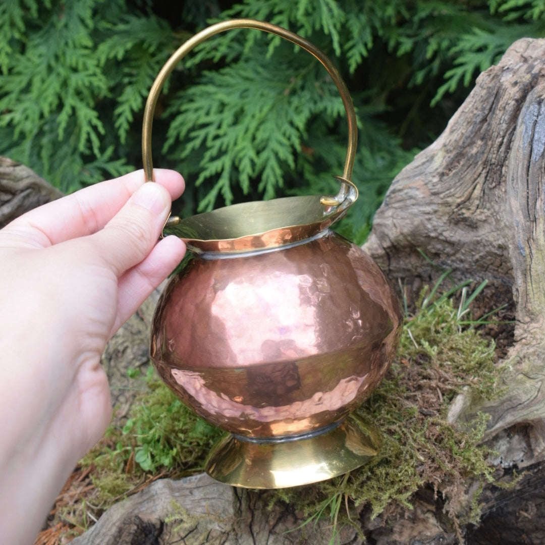 Vintage Brass And Copper Cauldron Pot