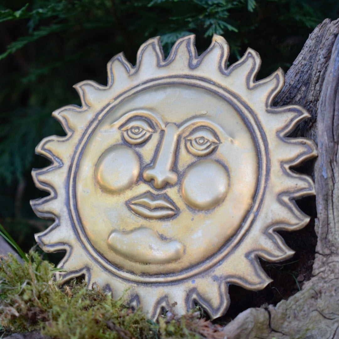 Vintage Brass Sun Face Wall Hanging