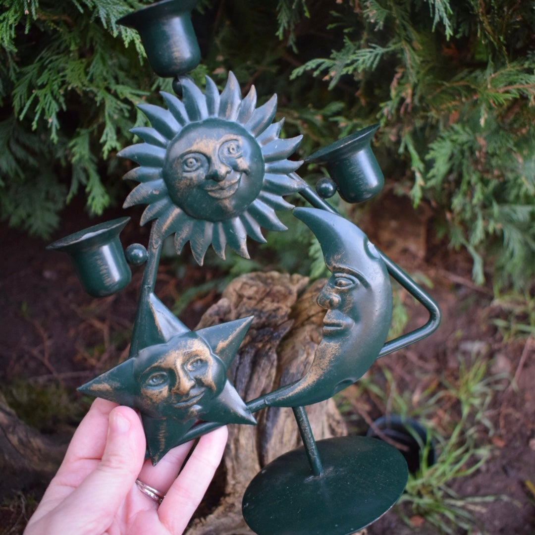 Vintage Sun, Moon and Star Candle Holder