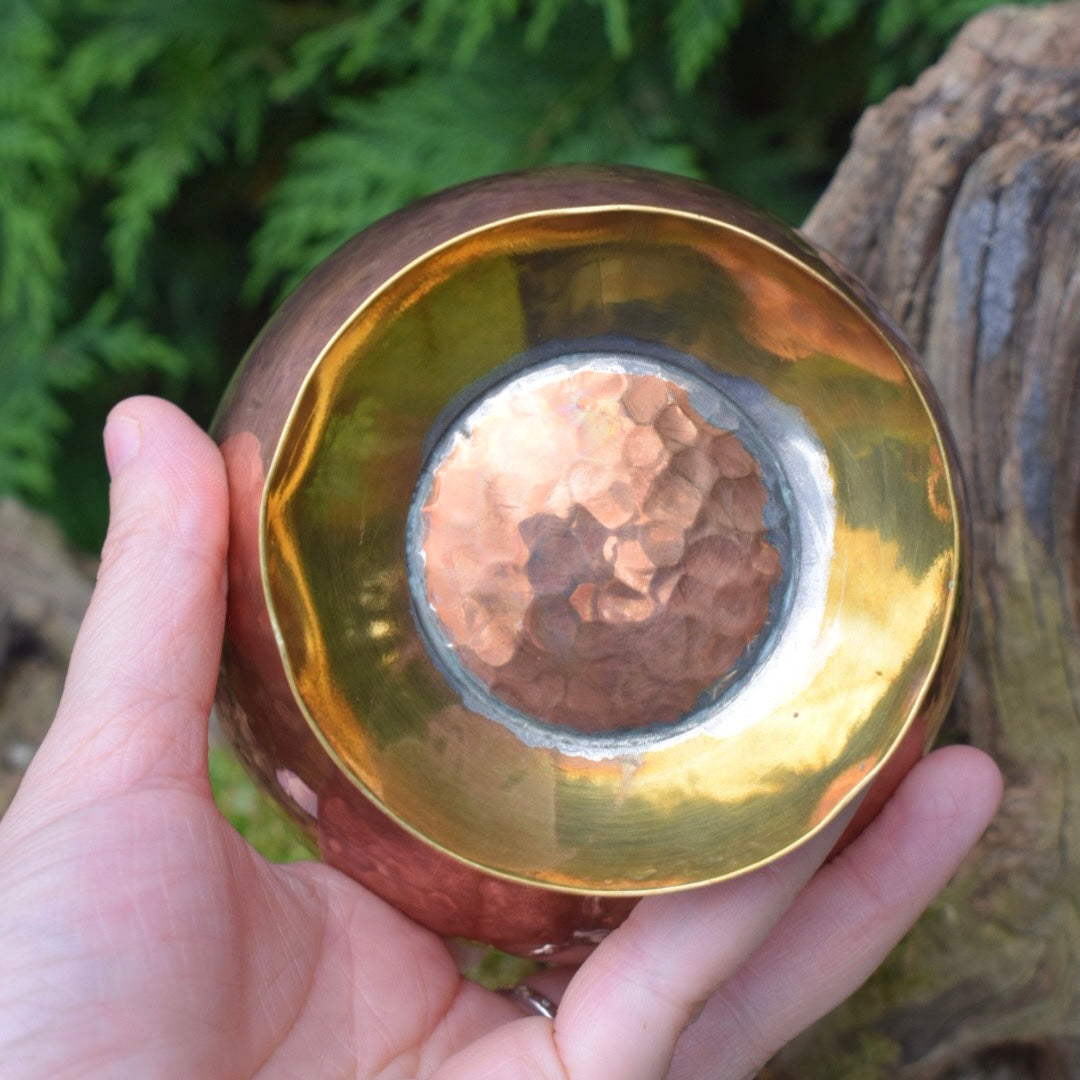 Vintage Brass And Copper Cauldron Pot