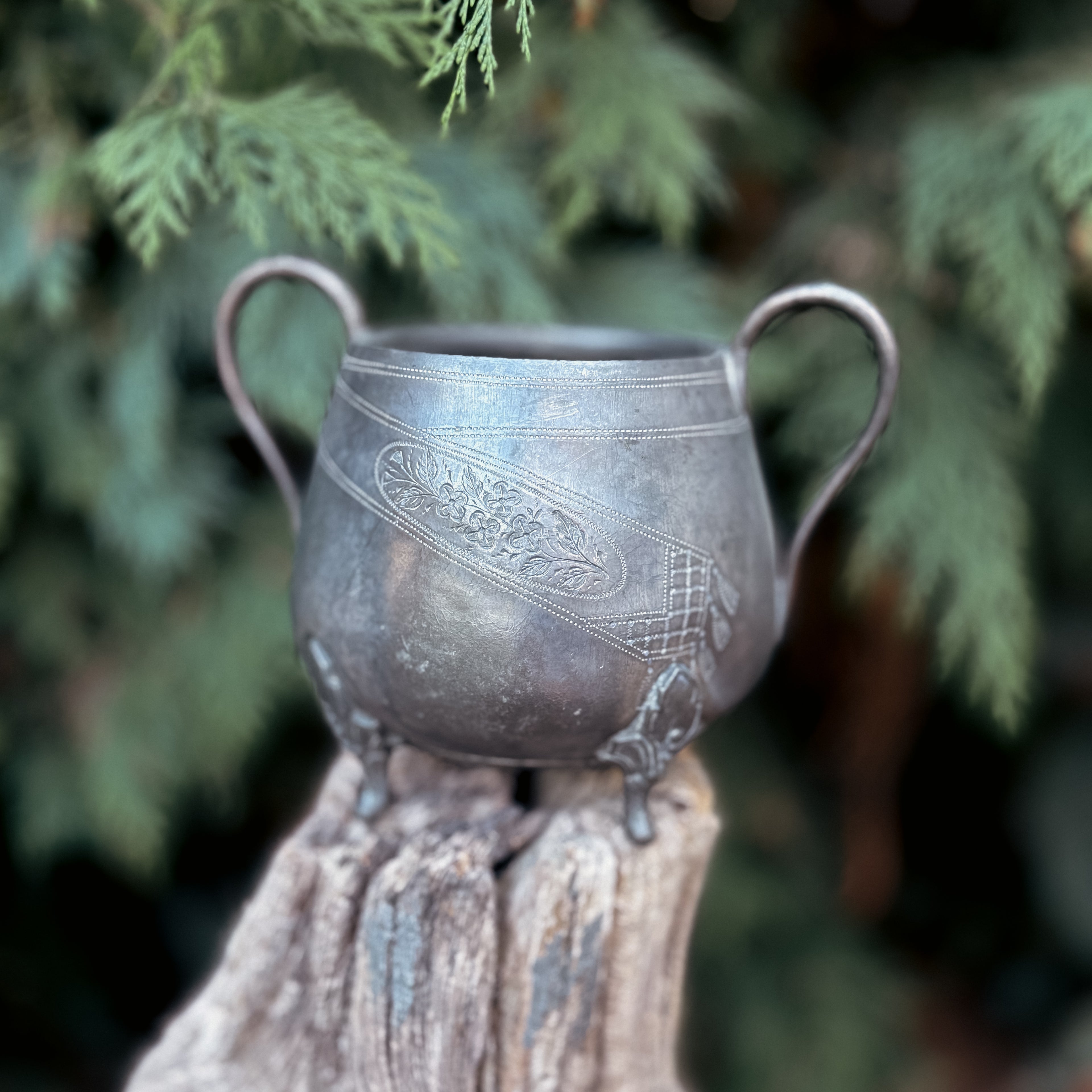 Vintage Pewter Cauldron Pot
