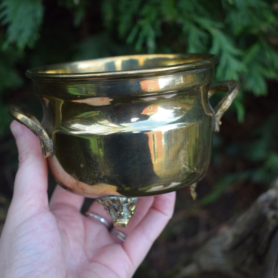 Vintage Small Brass Cauldron