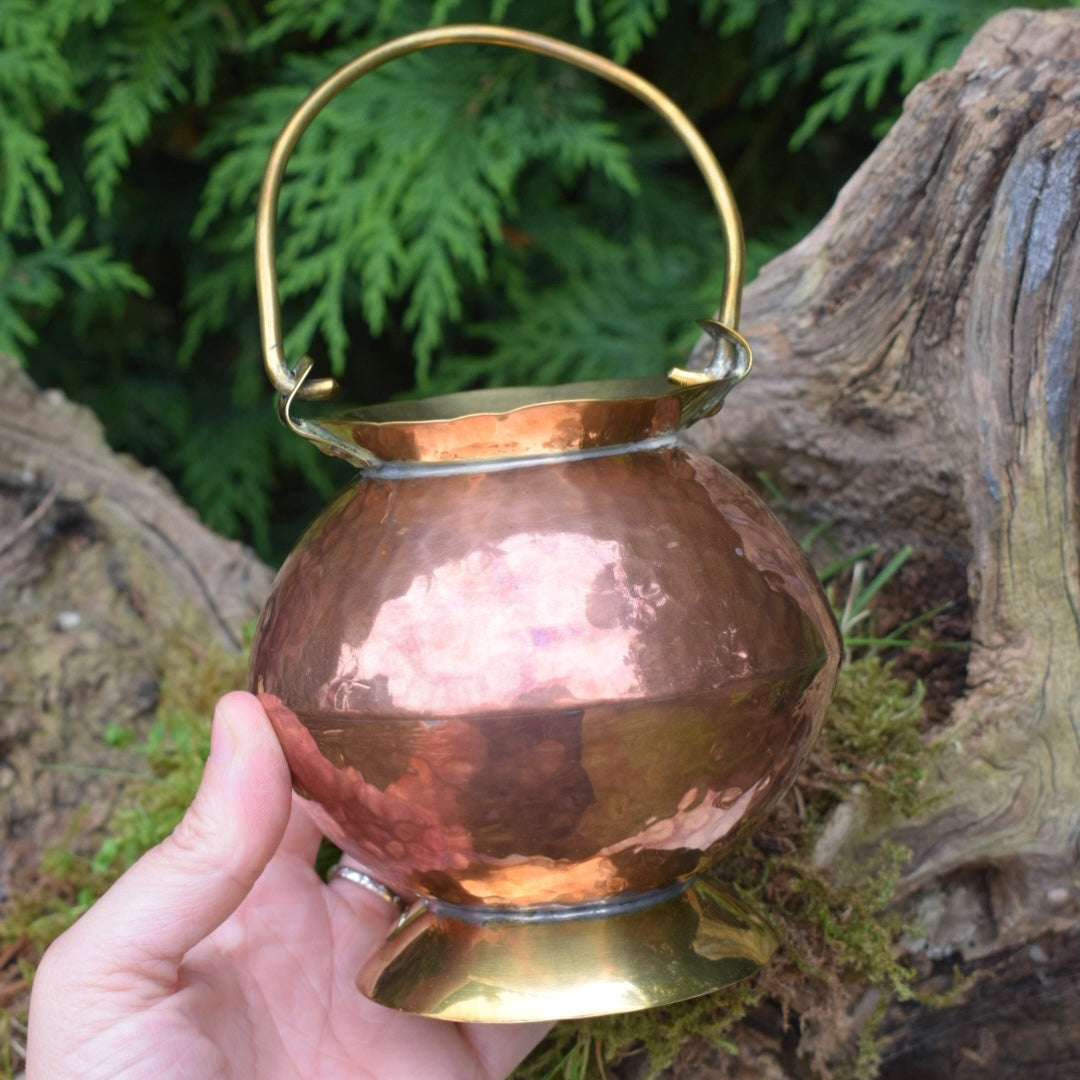 Vintage Brass And Copper Cauldron Pot