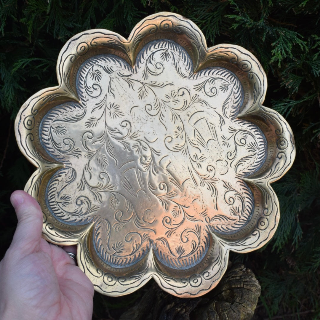 Vintage Brass Scalloped Plate