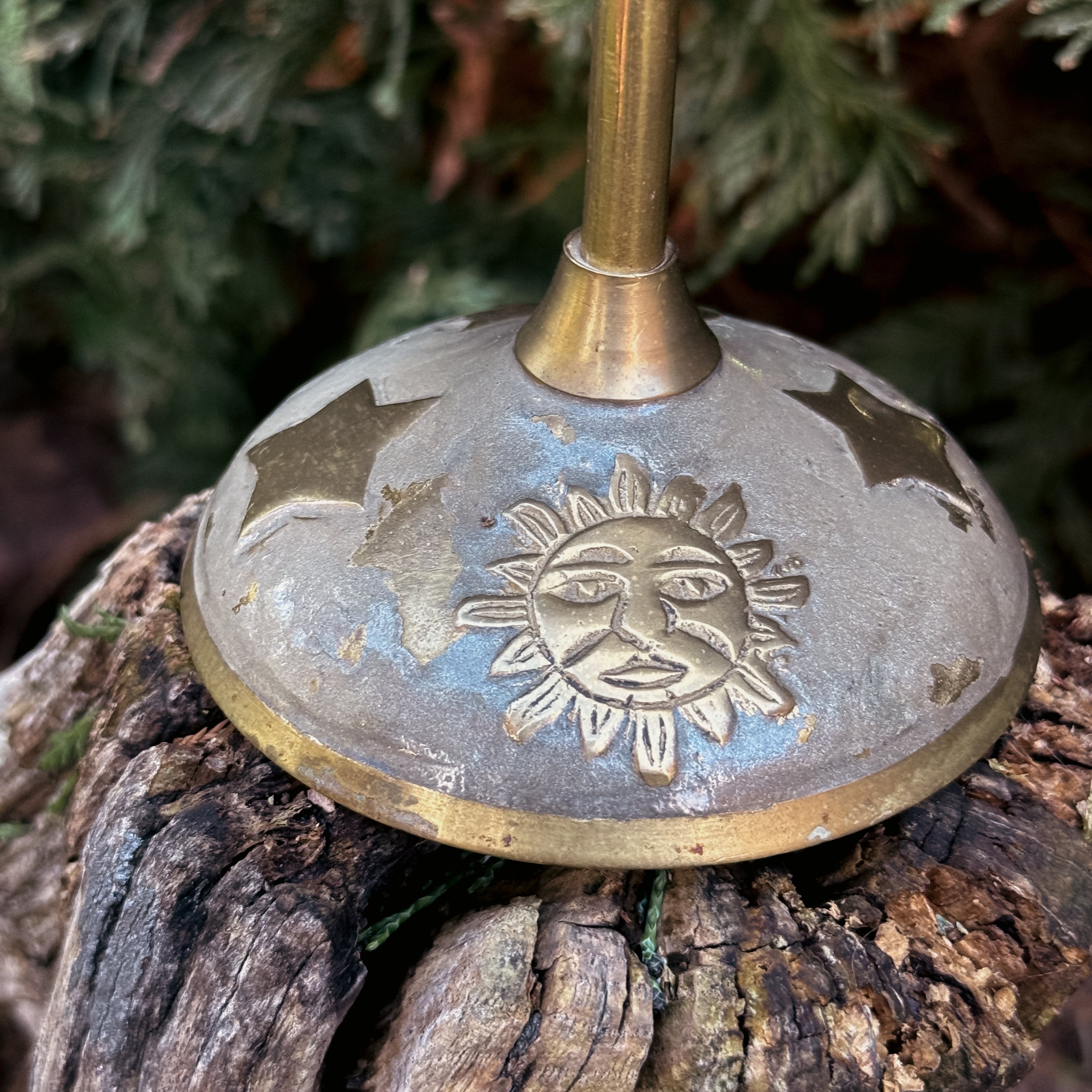 Vintage Brass And Enamel Candlestick Holders