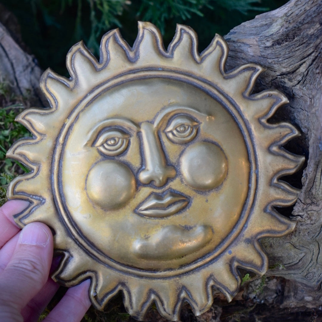 Vintage Brass Sun Face Wall Hanging