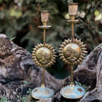 Vintage Brass And Enamel Candlestick Holders