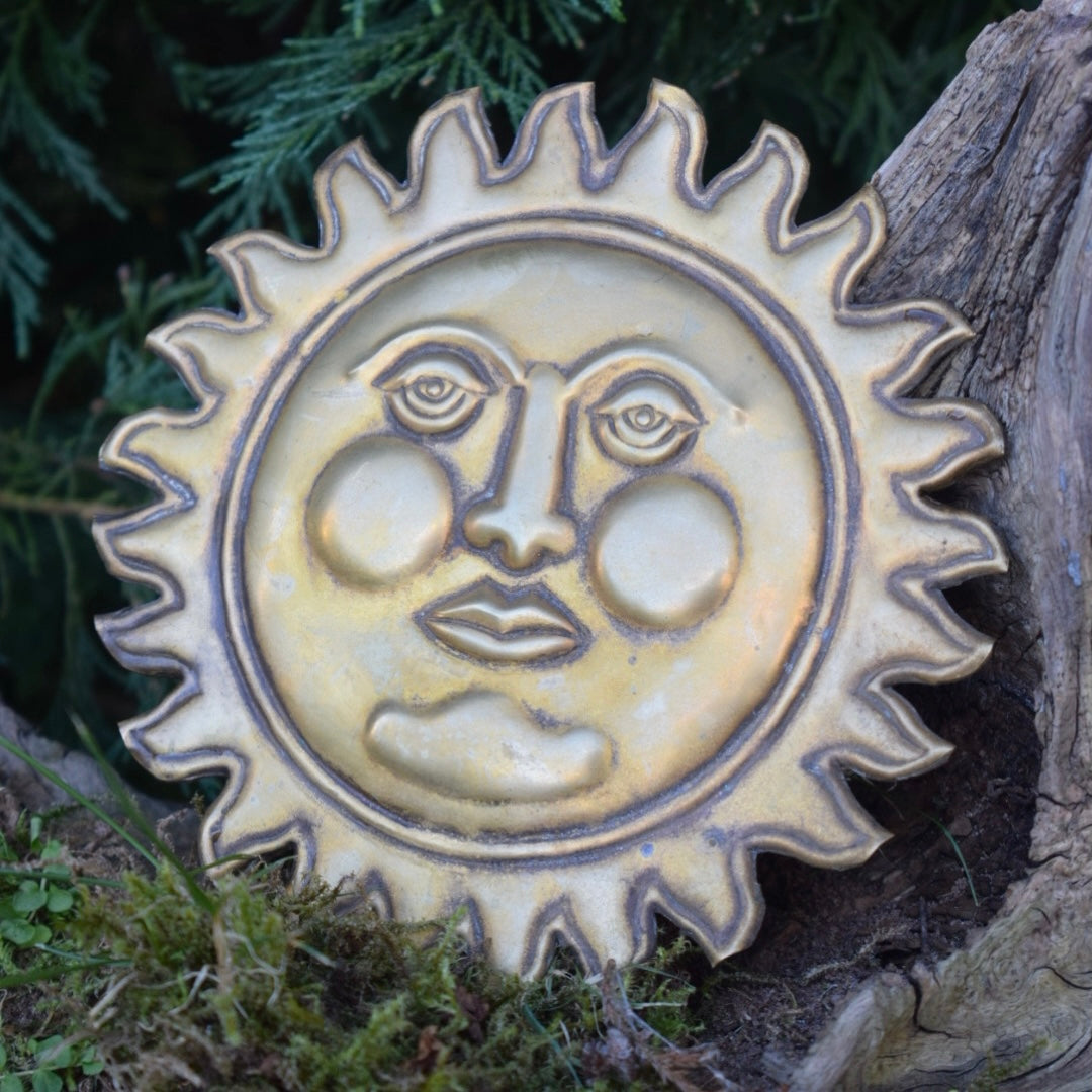 Vintage Brass Sun Face Wall Hanging
