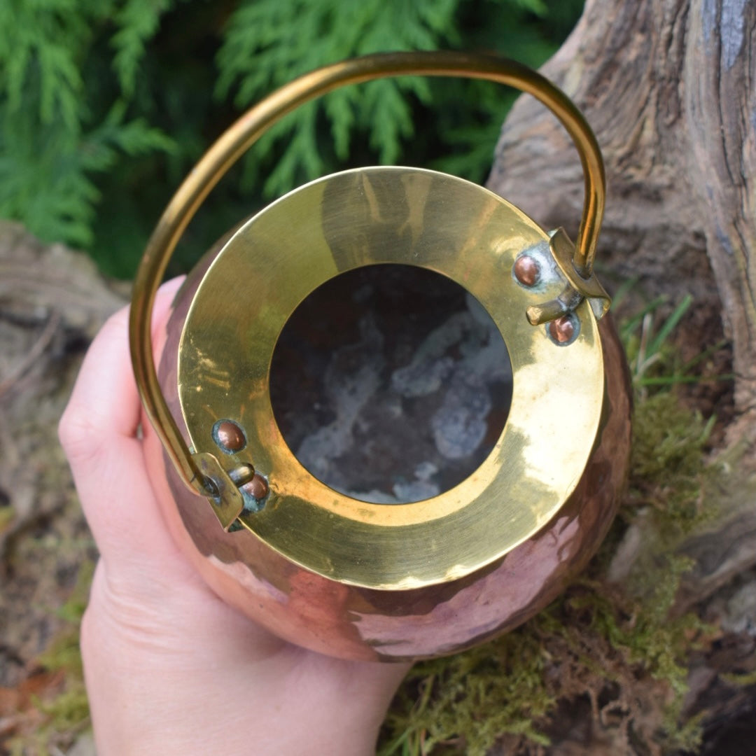 Vintage Brass And Copper Cauldron Pot