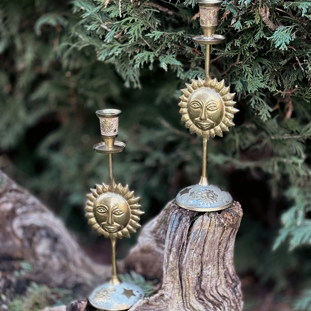 Vintage Brass And Enamel Candlestick Holders