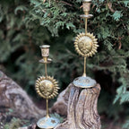 Vintage Brass And Enamel Candlestick Holders