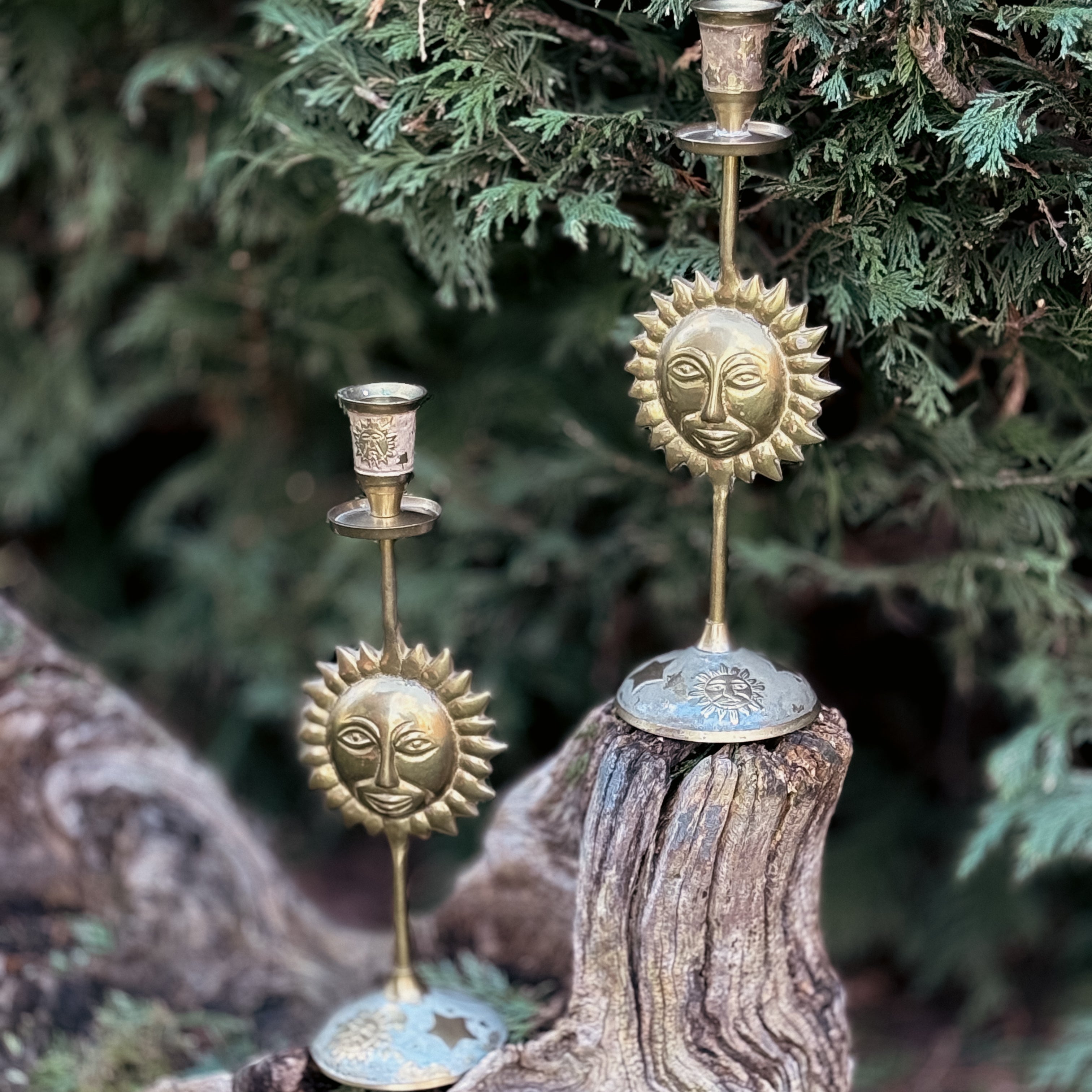 Vintage Brass And Enamel Candlestick Holders