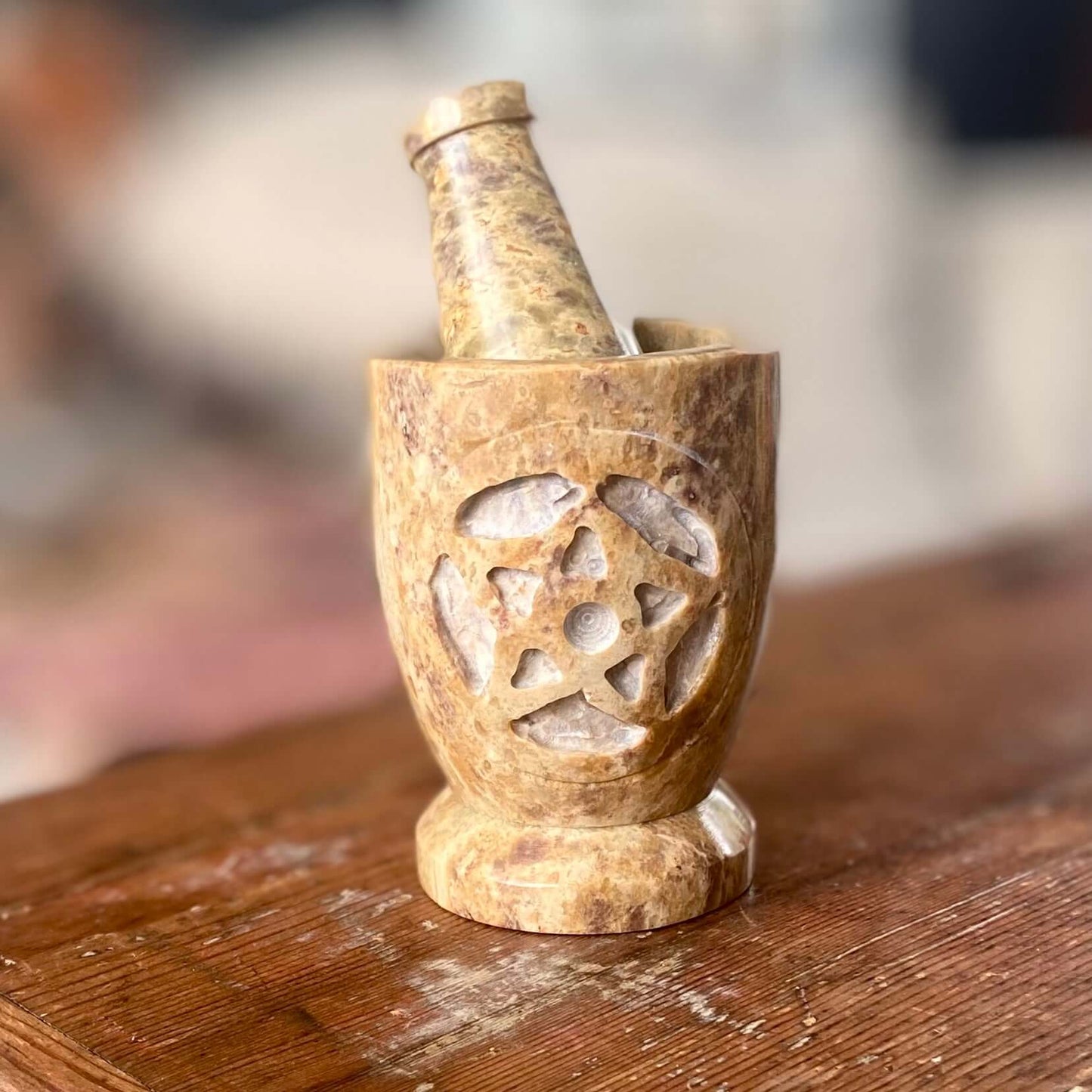  Soap Stone Pentagram Pestle and Mortar