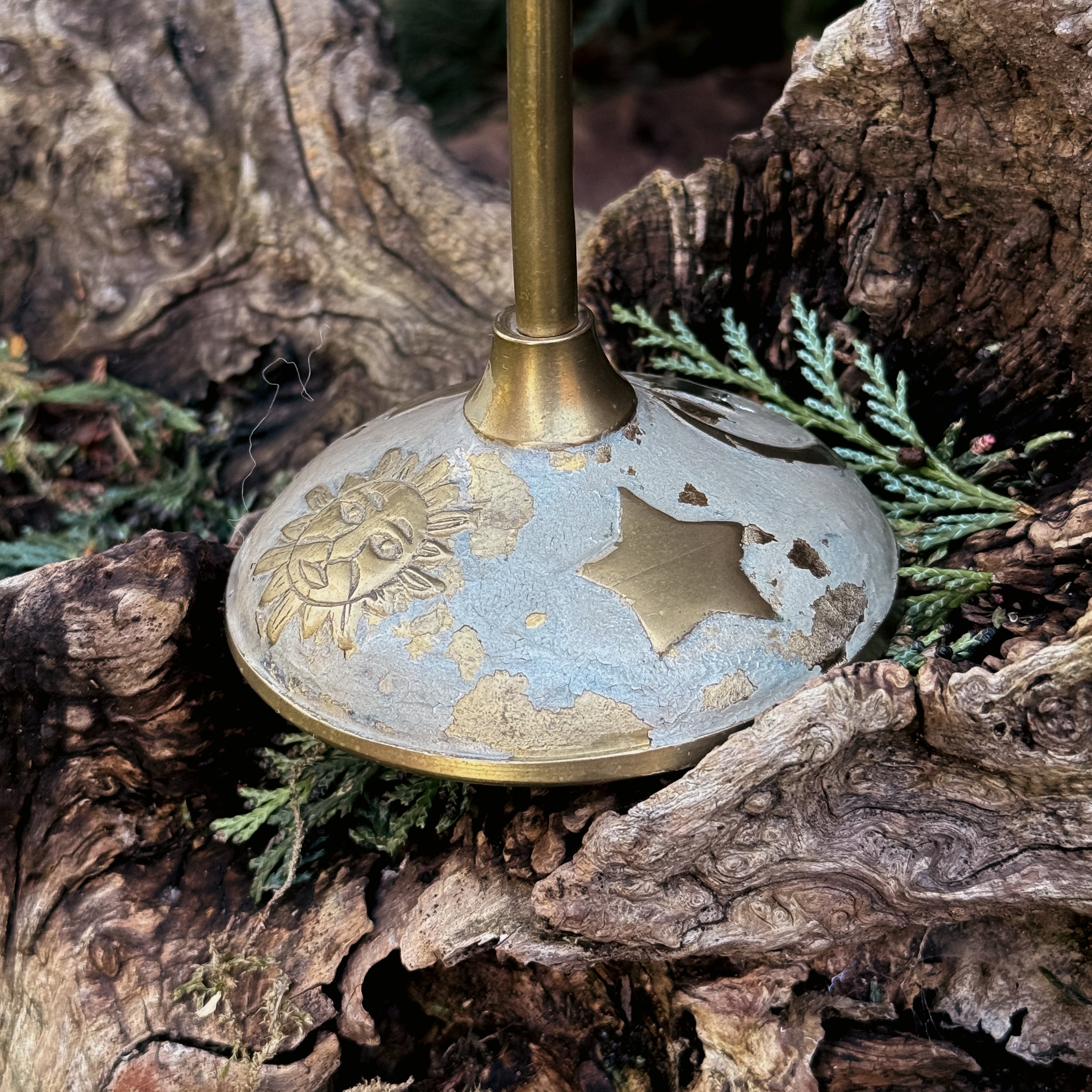 Vintage Brass And Enamel Candlestick Holders