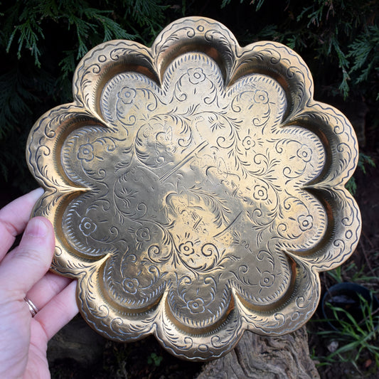 Vintage Brass Scallop Spell Plate