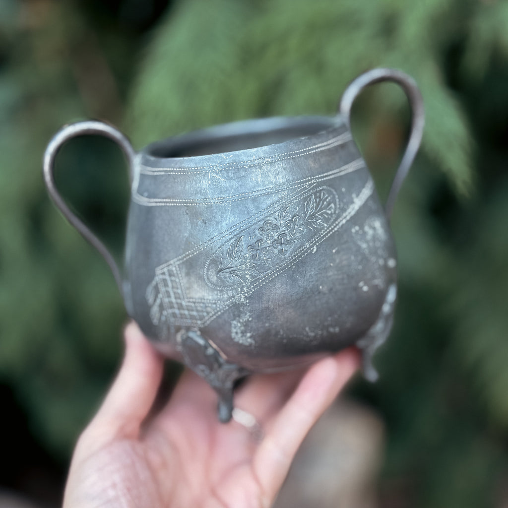 Vintage Pewter Cauldron Pot