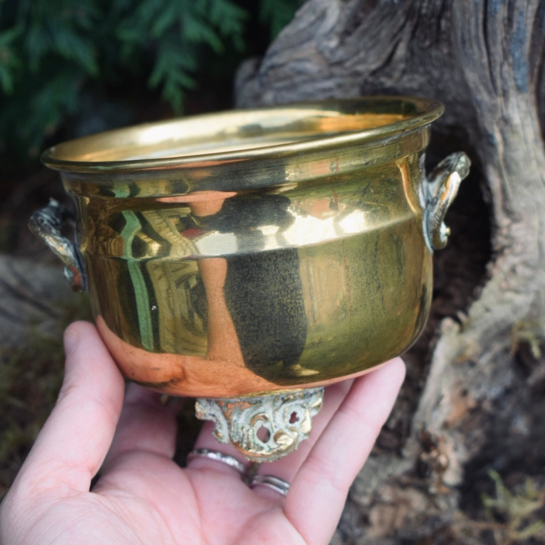 Vintage Small Brass Cauldron