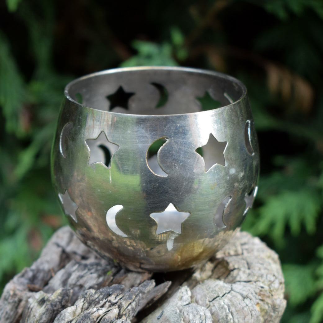 Vintage Silver Sun & Moon Tealight Holder