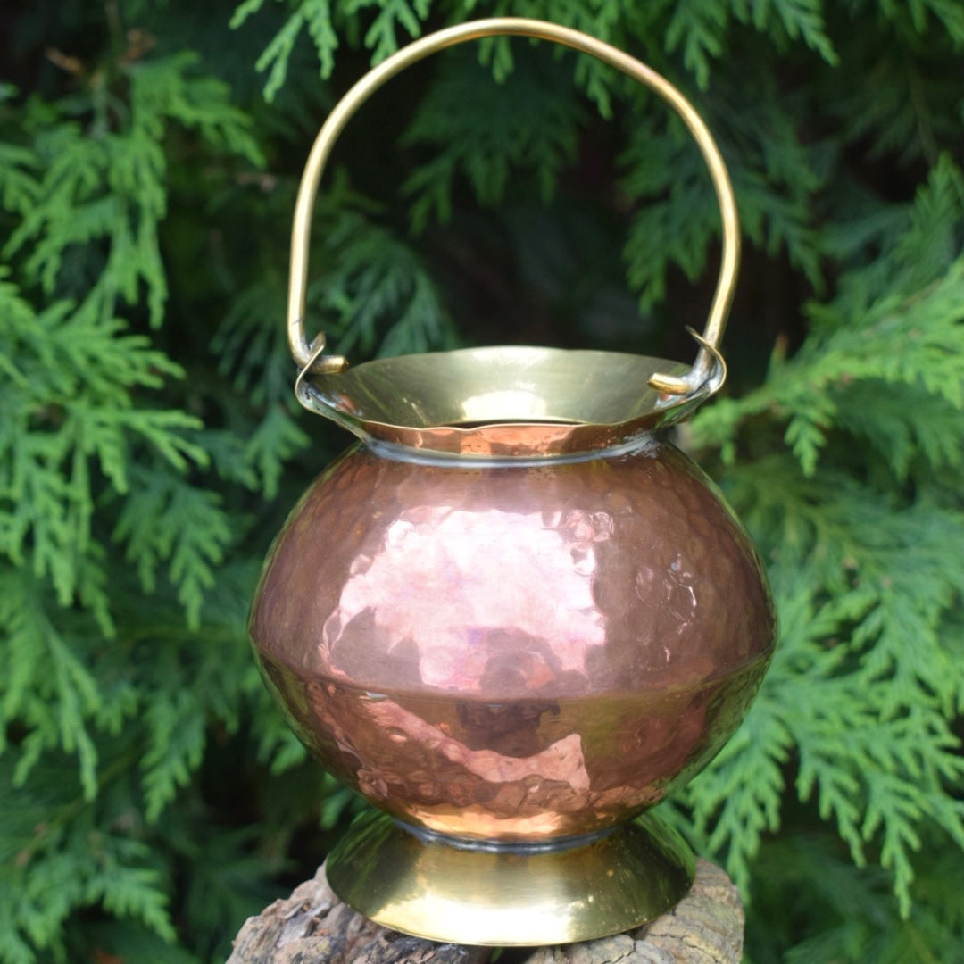 Vintage Brass And Copper Cauldron Pot