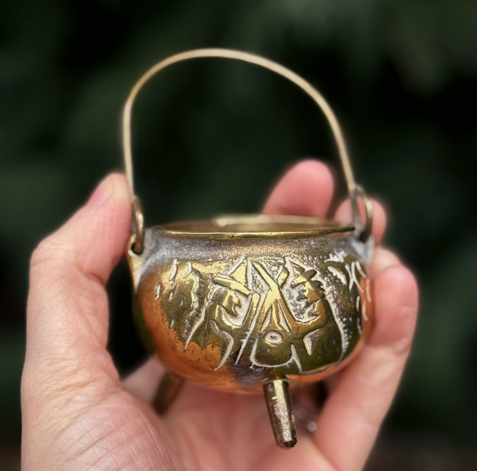 Small Vintage Brass Cauldron