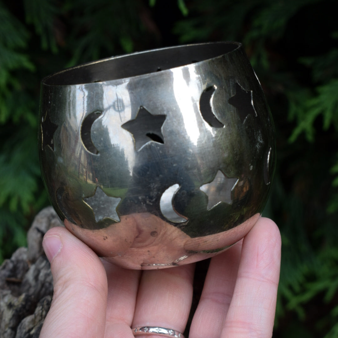 Vintage Silver Sun & Moon Tealight Holder