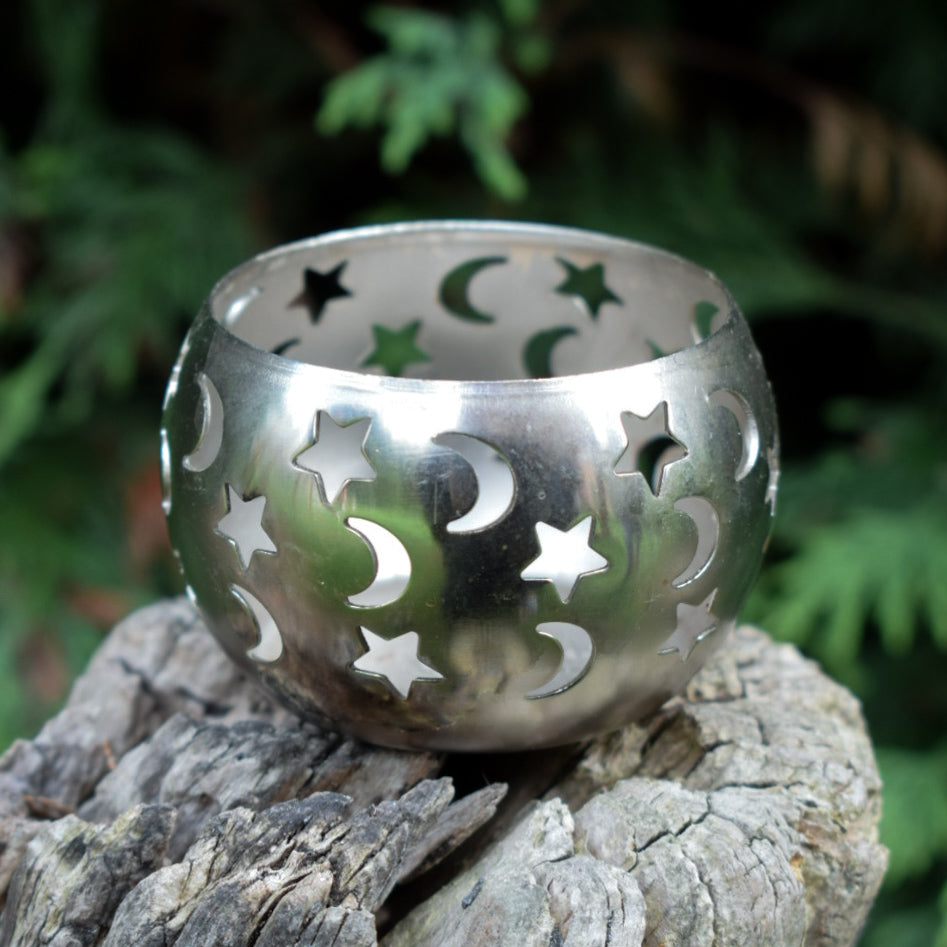 Vintage Silver Sun & Moon Tealight Holder