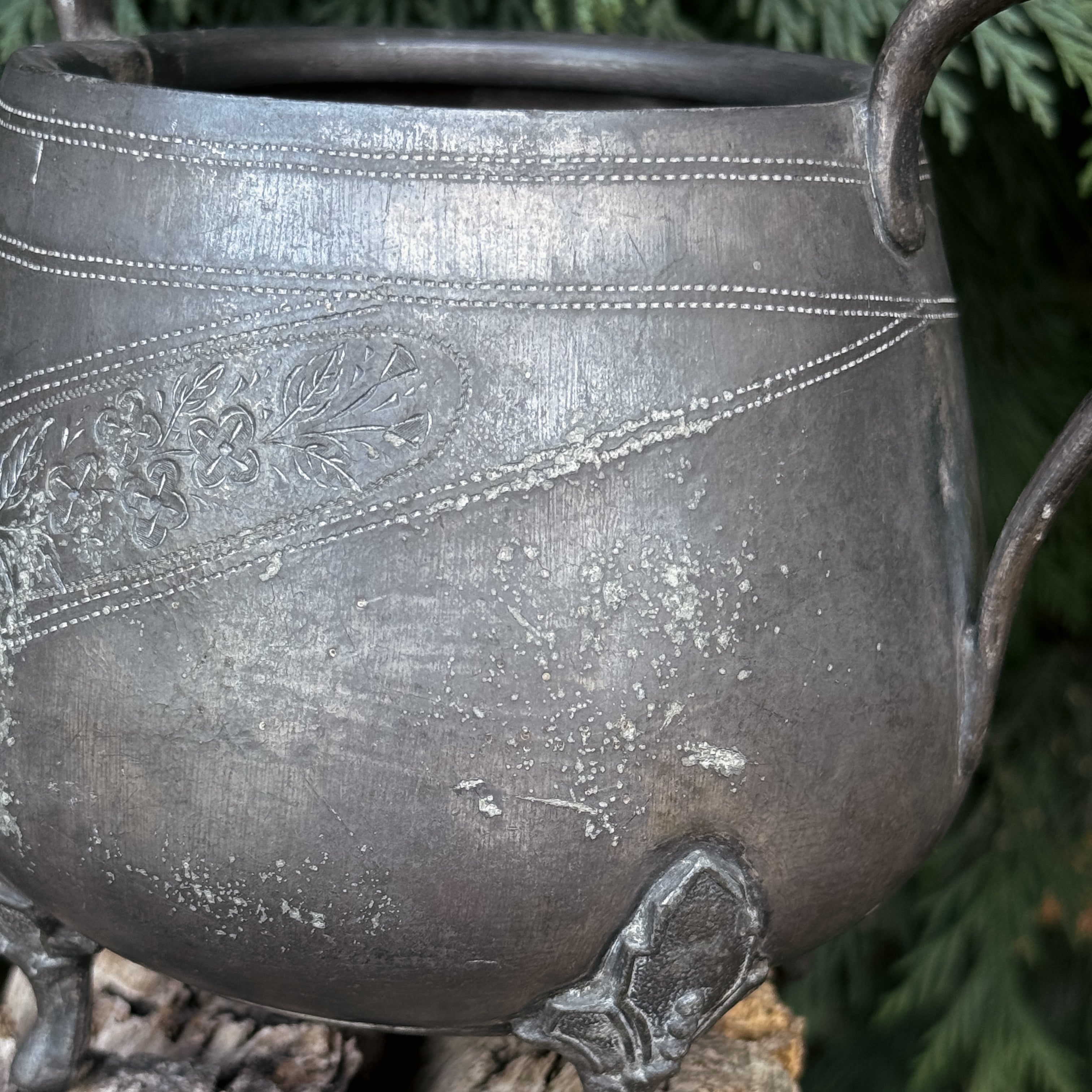 Vintage Pewter Cauldron Pot