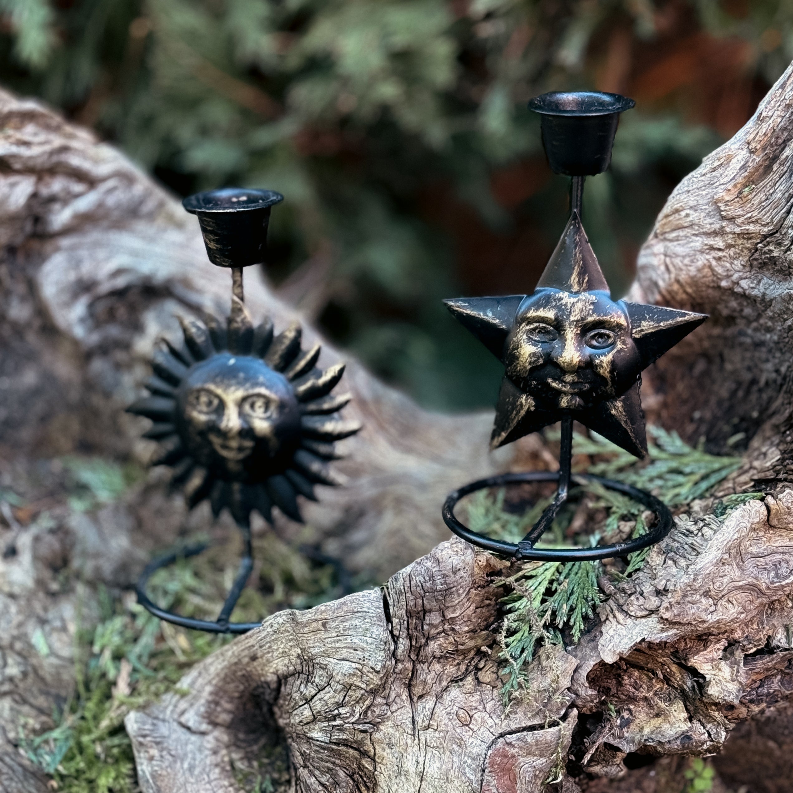 Vintage Sun & Star Candlestick Holders